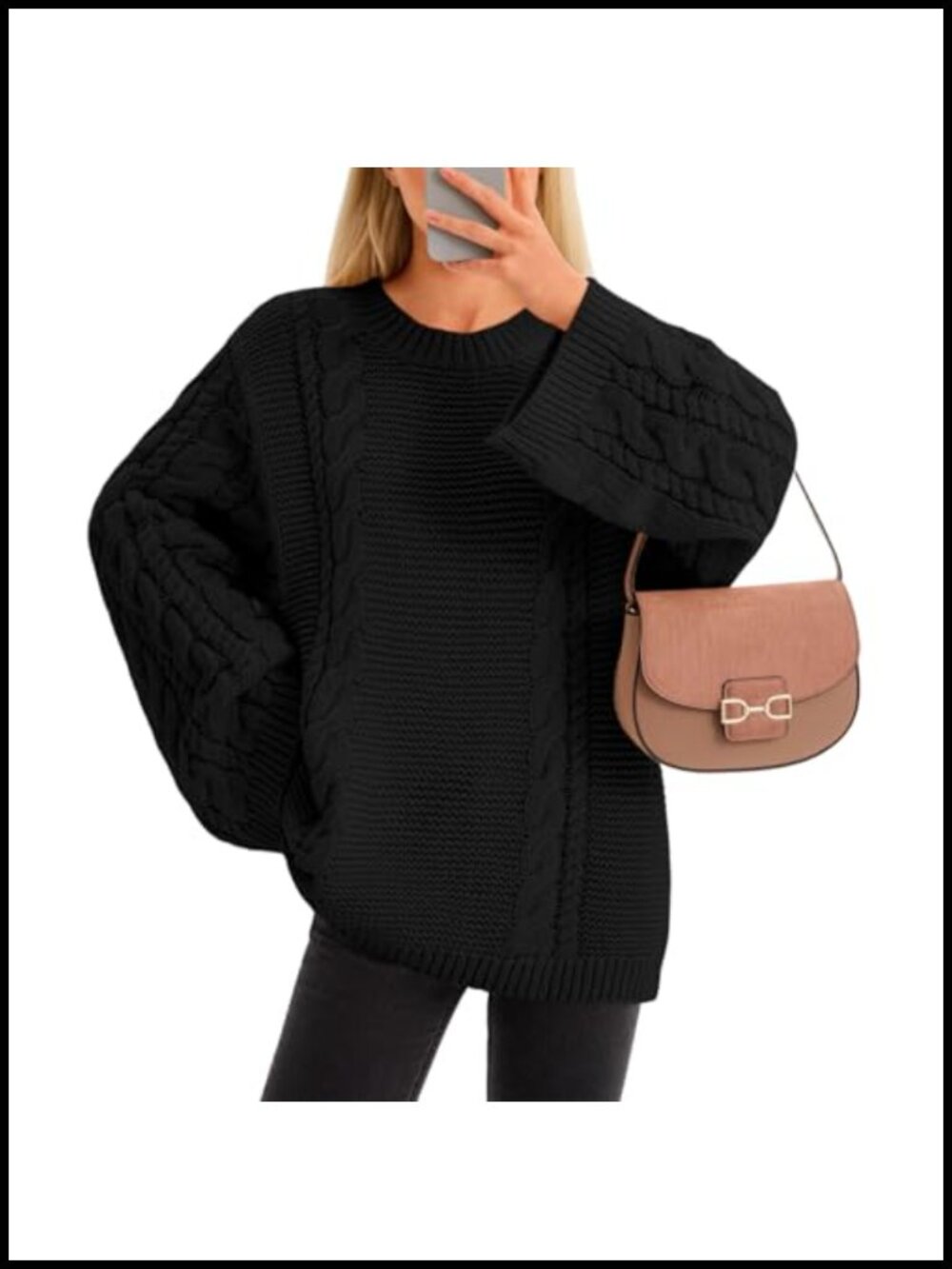 Oversized Chunky Cable Knit Pullover Sweater Long Sleeve Crewneck Cozy Winter